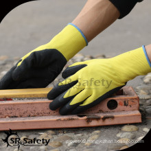 SRSAFETY 13G Nylon/Polyester Liner, Natural Latex Palm Coated, Crinkle Finished black Latex Coated Gloves